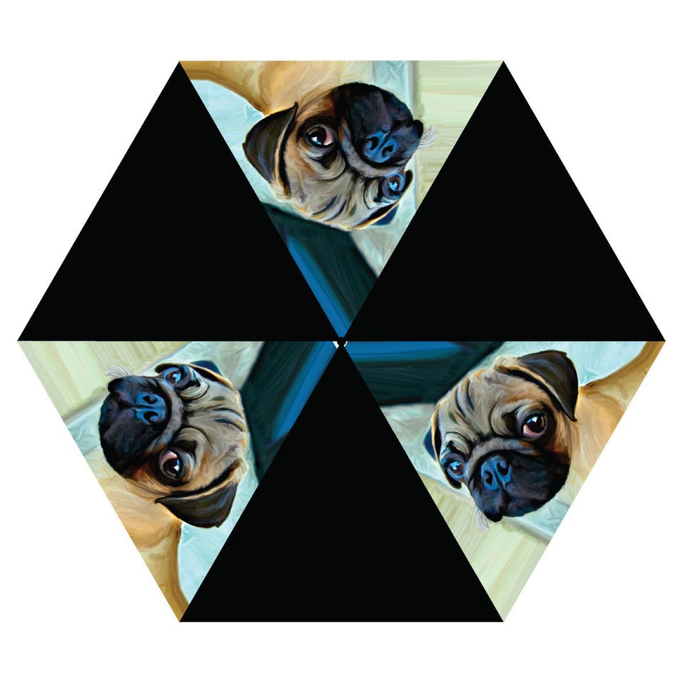 Robert McClintock PUG 9 FOLDING UMBRELLA + FREE PUG MAGNET NWT