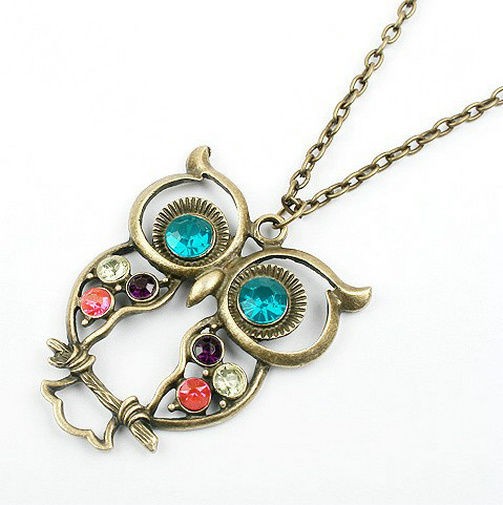 fashion colorful cute owl carved hollow chain retro necklace earrings 