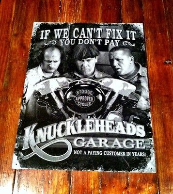 156706843 Three Stooges Motor Cycle Tin Metal Sign 1950s Style  