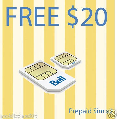 Prepaid Bell Mobility Micro Sim Card FREE $10 Start up ((10cents per 