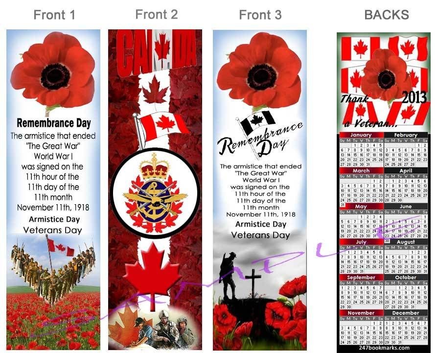 Poppy 2013 CALENDAR CANADA Flag Veteran WWI BOOKMARK Military 