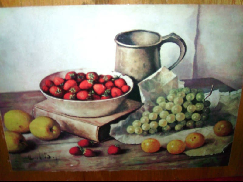 vintage henk bos print 1960 wood mount fruit berry art