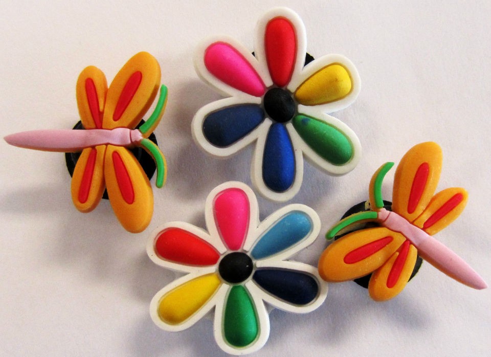 PC MULTI COLOR 1 FLOWERS W/DRAGONFLIES Shoe Charms Fit Crocs 