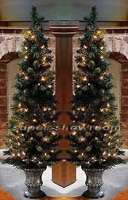 New Set of 2 42 Pre Lit TOPIARY Prelit Lighted Mini CHRISTMAS TREE 