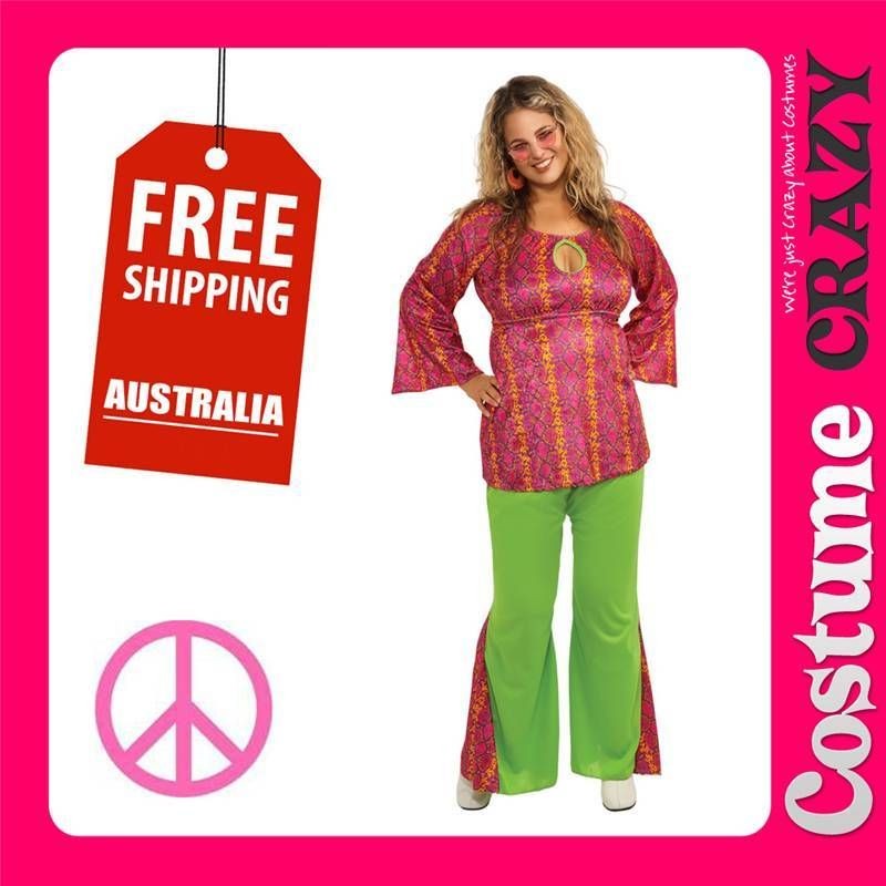   WOMENS ADULT PLUS SIZE GROOVY HIPPY FANCY DRESS HALLOWEEN COSTUME