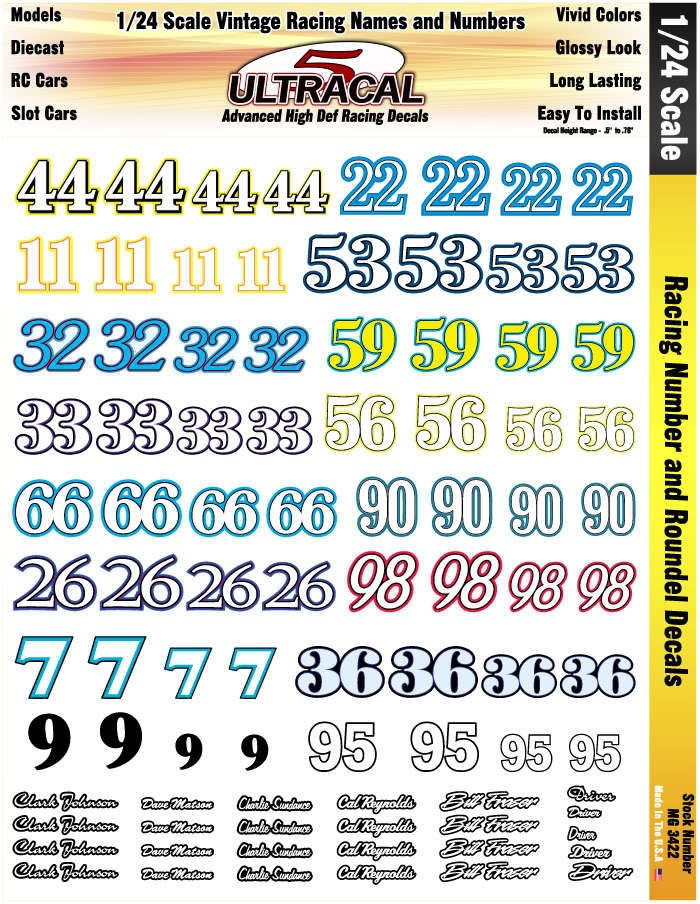   3422 Die Cut Peel & Stick Easy Install 1/24 Scale Slot Car Decal Sheet