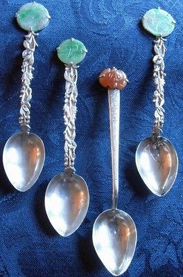 chinese silver spoons with jade  39