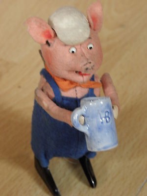 old toy SCHUCO PIG Bayer mit HB Bierkrug CLOCKWORK TINPLATE Automaton 