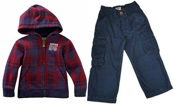 NWT OshKosh Bgosh Boys Plaid Hoodie Jacket & Navy Cargo Pants Outfit 