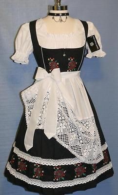   BLACK German Women LACE Party Waitress Oktoberfest DIRNDL Dress 6 S