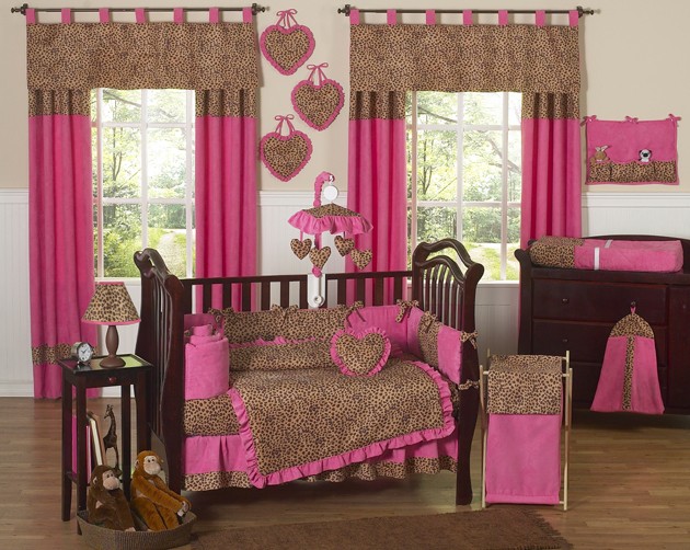   CHEETAH ANIMAL PRINT DISCOUNT DESIGNER 9p BABY GIRL CRIB BEDDING SET