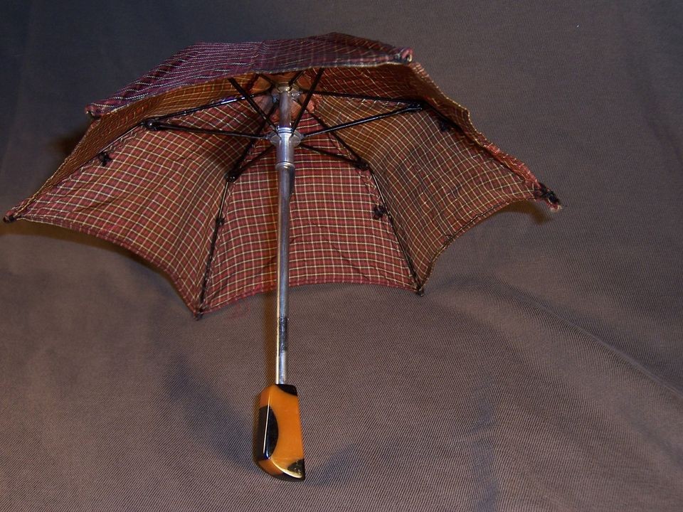 SALESMANS SAMPLE MINITURE UMBRELLA, PARASOL W/ BAKELITE HANDLE ANTIQUE 