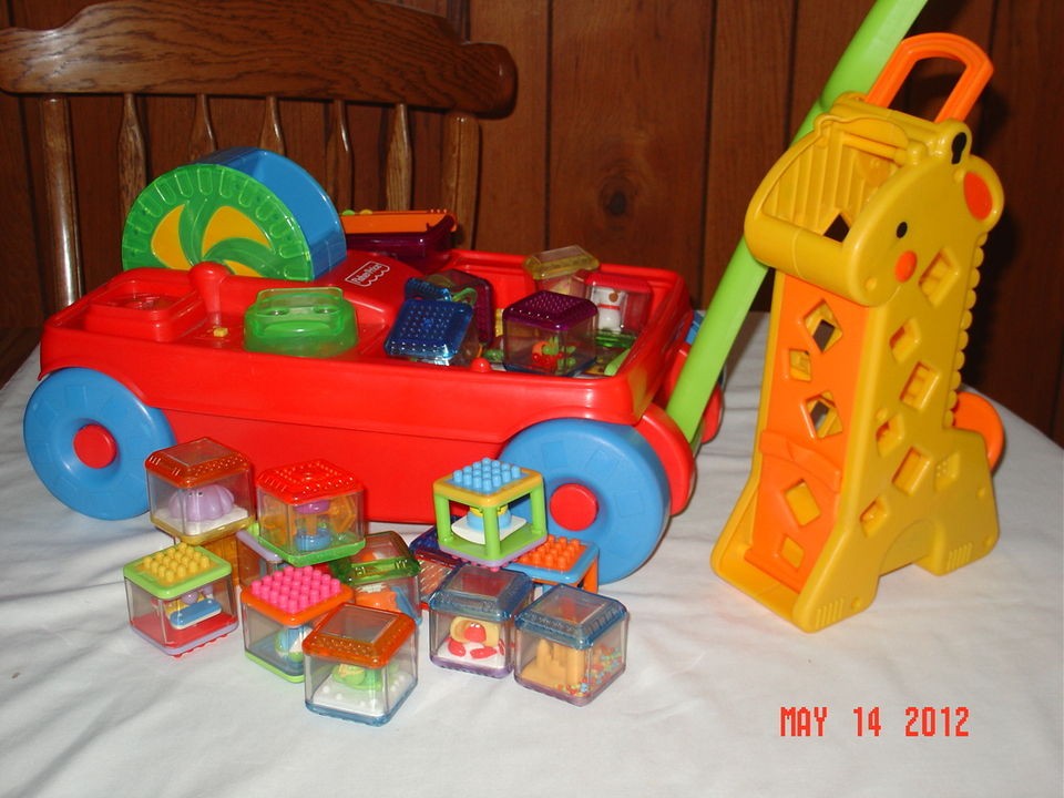 Fisher Price Peek Blocks Sorter Red Sound Wagon Giraffe With Blocks 