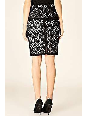 New Oasis Black Lace Peplum Pencil Skirt Size XS S M L 6 8 10 12 14 