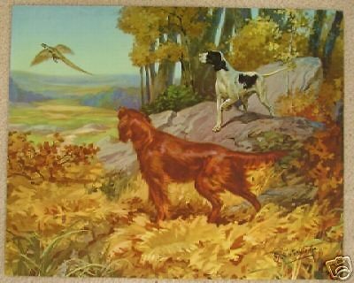 LISTED Hy Hintermeister 1897 1972 LITHOGRAPH HUNTING DOGS  