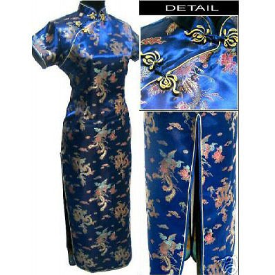   Chinese Womens Silk Satin Mini Qipao Cheong sam Dragon Phenix S 6XL