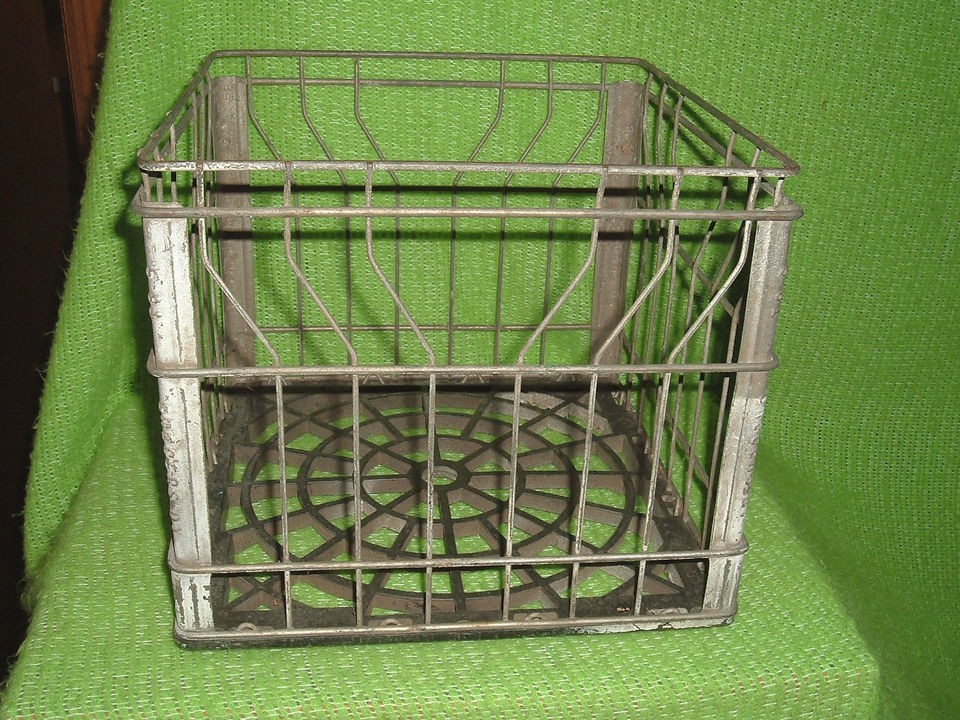 vtg rustic metal milk crate carrier dairy tote 1981 time