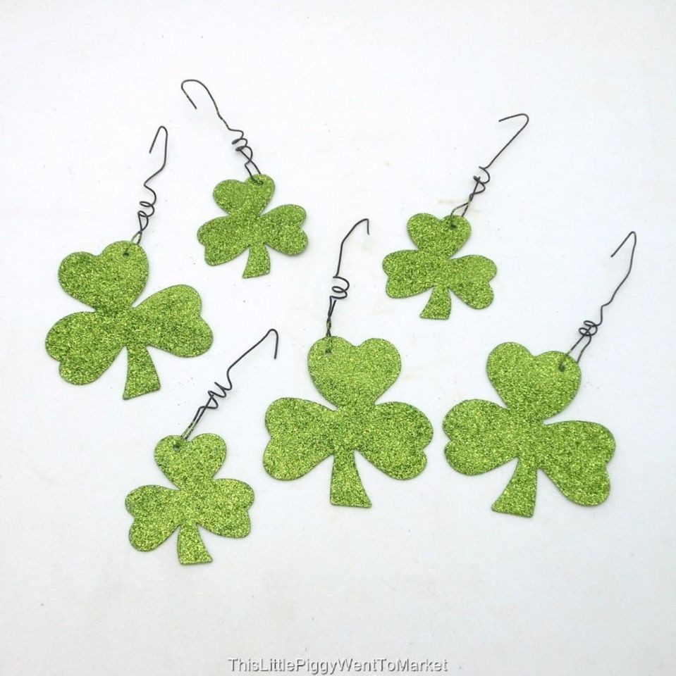 st patrick s day shamrock glitter ornaments box of 6