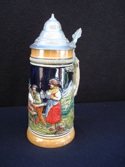 vintage gerzit handarbeit beer stein with lid germany time left