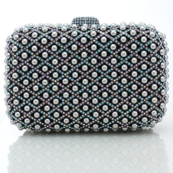 Hot Gray Imitation Pearls Clutch Evening Bag Purse Handbag W 