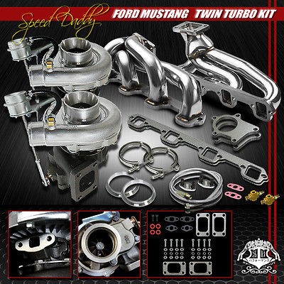 T04E 7PC T3/T4 TWIN TURBO KIT+INTERNALWA​STEGATE+MANIFO​LD 87 94 