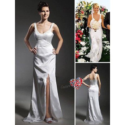 satin column straps brush train split wedding dress more options