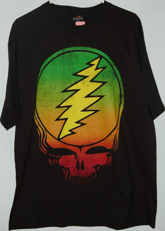Grateful Dead Rasta Colors Steal Your Face Skull Logo T Shirt tee 