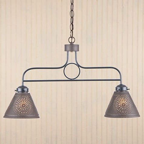 FRANKLIN blacken punched tin 2 shaded ceiling light/ 