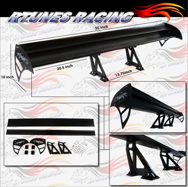    Type S Universal Aluminum GT Double Deck Spoiler Wing BLACK Pontiac