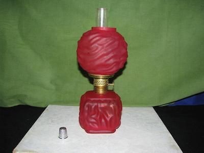 ANTIQUE RED SATIN DRAPE MINIATURE GONE WITH THE WIND OIL LAMP