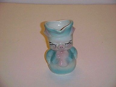 Vintage Pottery Smiley Design Handled Pig Pitcher