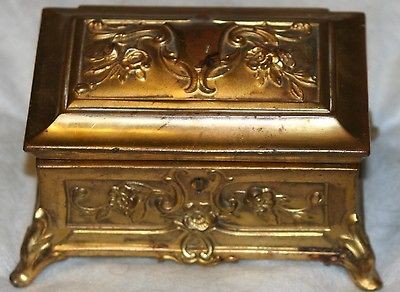 Antique Sewing Brass Pin Cushion Box with original padding, W.B. MFG 