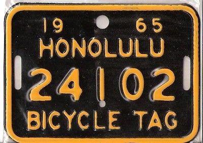   HONOLULU BICYCLE LICENSE PLATE SCHWINN TAG STING RAY CORVETTE JAGUAR