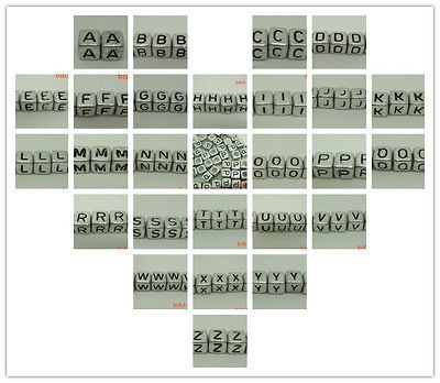   6mm Cube Acrylic Plastic Alphabet Letter Charm spacer Beads BSB3 W