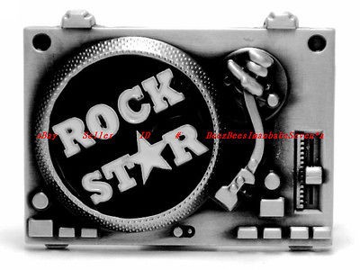 BBG1558J ROCK STAR CLASSIC RECORD PLAYER PHONOGRAPH BELT BUCKLE