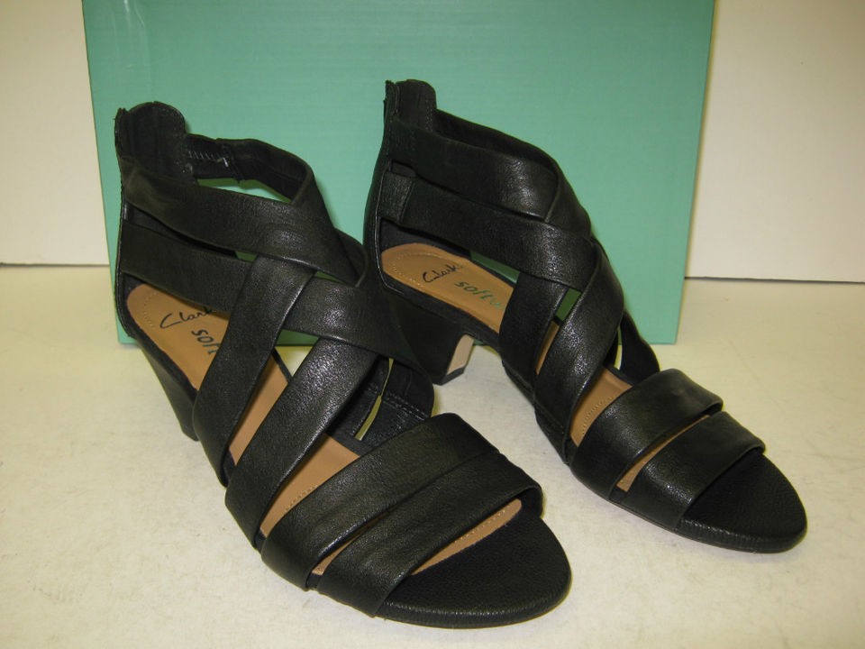 CLARKS LADIES STRAPPY HEELED SANDAL SILENT FILM BLACK LEATHER