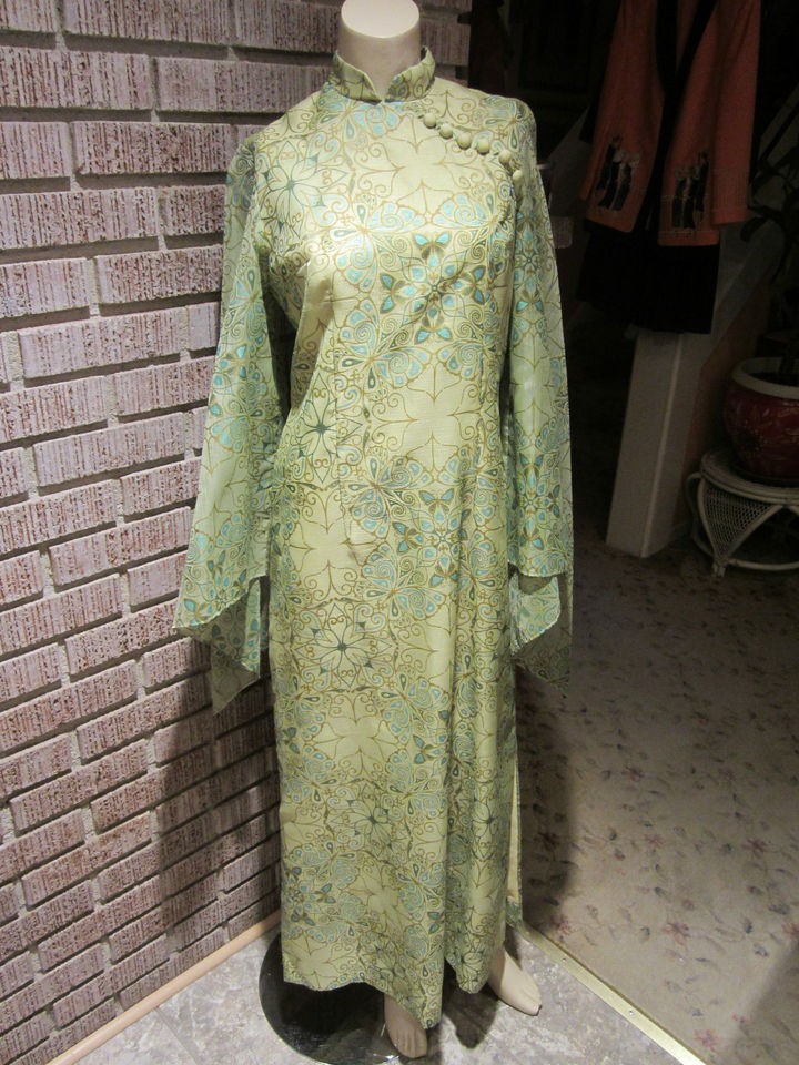 Womens Vintage 60s 70s Alfred Shaheen Metallic Huge Angel Caftan 