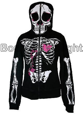 NEW JAW BREAKER BLACK SKELETON SKULL RIBS SPINE GOTHIC HOODY EMO 