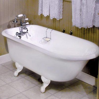 58 Cast Iron Clawfoot Tub (White Feet / 7 Rim Holes)