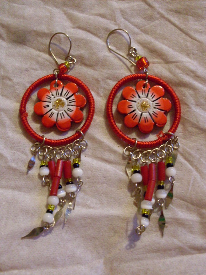   Ceramic Dangle Chandelier Earrings RED Lightweight Alpaca Silver