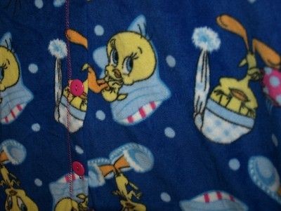 NWT Adult Womens Fleece Footed Footie Blue Tweetie Bird Pajamas XL