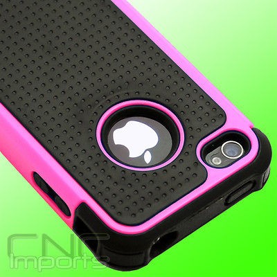 SCREEN GUARDS HOT PINK TRIPLE DEFENDER LAYER HYBRID CASE BUNDLE for 