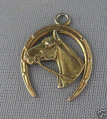 Krementz Pendant Vintage Signed Horse Shoe Good Luck Charm Gold 