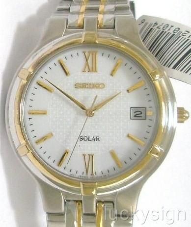 seiko mens solar 2 tone date watch new in box