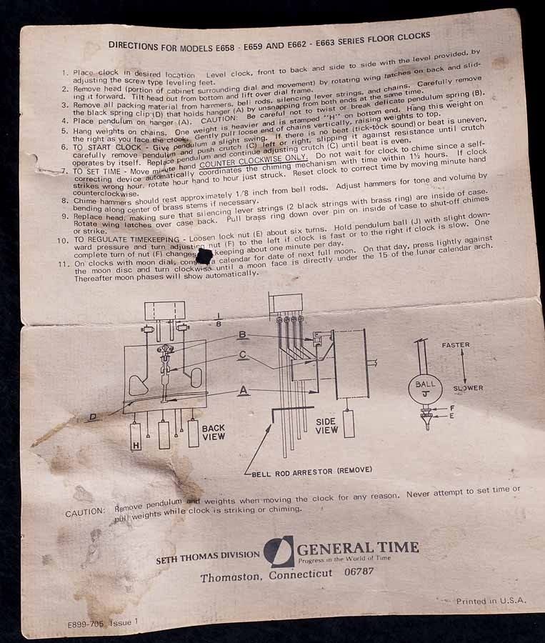 Vtg Seth Thomas Directions Original Paperwork E658 E662 E663