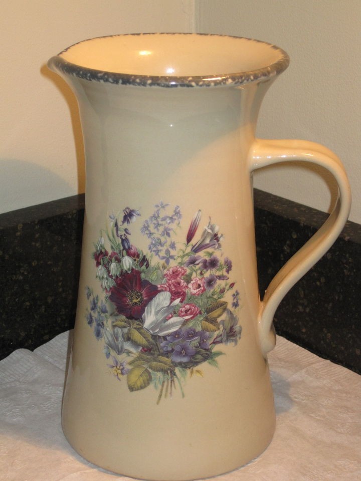   GARDEN PARTY LTD 2004 FLORAL Tall Seville Pitcher ~ Stoneware ~ Nice