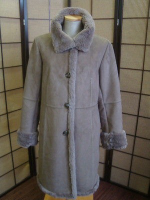 92813 Great Long Brown Shearling Faux Fur Woman’s Coat Jacket Large 