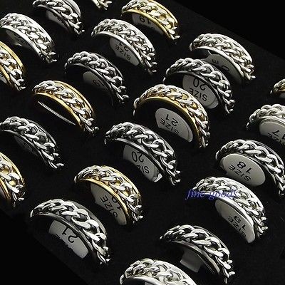 wholesale lot 24pcs mixed color mens stainless steel chain spin ring