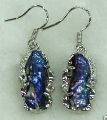   Dark blue Blister Freshwater Pearl inlay Silver Hook Dangle Earring