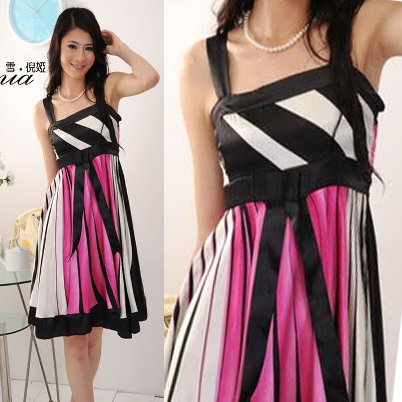 Pink Women Lady/Girl Evening Gown Party Cocktail Stripe Porm Plus Mini 